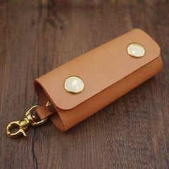 Beige Mens Leather Keyholders With Clip Handmade KeyChains Car Key Holders KeyRing for Men