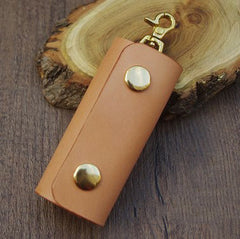 Beige Mens Leather Keyholders With Clip Handmade KeyChains Car Key Holders KeyRing for Men