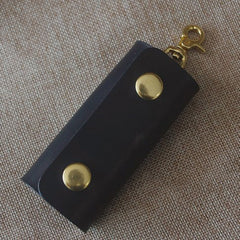 Black Mens Leather Keyholders With Clip Handmade KeyChains Car Key Holders KeyRing for Men