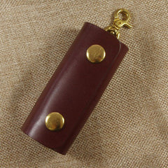 Beige Mens Leather Keyholders With Clip Handmade KeyChains Car Key Holders KeyRing for Men