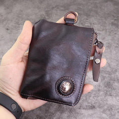 Brown Men Leather Front Pocket Wallets Card Holder Zip Card Holder Wallet For Men