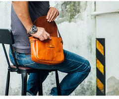 Vintage Black Leather Men Small Brown Side Bag Black Messenger Bags Courier Bag For Men