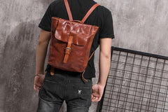 Black Brown Cool Mens Leather Backpack Travel Backpacks Leather Hiking Backpack for Men