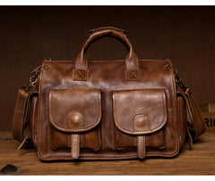 Cool Brown Leather Mens 14 inches Laptop Briefcase Black Business Side Bag Work Bag for Men