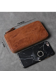 Black Leather Mens Long Wallet Zipper Brown Clutch Phone Wallet For Men