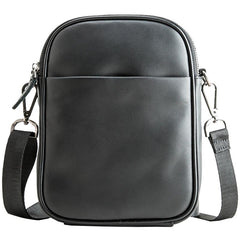 Black Leather Mens 8 inches Small Vertical Side Bag Black Messenger Bags Postman Bag Courier Bag for Men