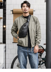 Black Cool Leather Mens Sling Bag Chest Bag Black Sling Pack One Shoulder Backpack for Men