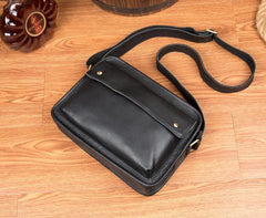 Cool Black Leather 10 inches Small Postman Bags Messenger Bag Courier Bag for Men