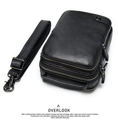 Black Cool Leather 8 inches Small Vertical Messenger Bag Courier Bag Postman Bag For Men