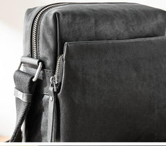 Cool Black Leather Mens 10 inches Vertical Messenger Bags Side Bag Courier Bag for Men