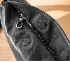 Black Cool Leather Mens 12 inches Side Bag Messenger Bags Casual Bicycle Bags for Men