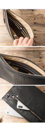 Black Cool Leather Mens Wristlet Bag Long Zipper Clutch Wallet Long Wallet Envelope Bag for Men
