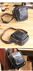 Black Cool Leather Mens Small Postman Bag Vertical Messenger Bag Black Courier Bags For Men