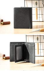 Black Cool Leather Mens Small Wallet Multicard Wallet Bifold Vintage Slim billfold Wallet for Men