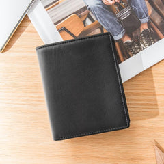 Black Cool Leather Mens Small Wallet Multicard Wallet Bifold Vintage Slim billfold Wallet for Men