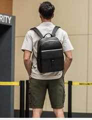 Cool Black Mens Leather School Backpacks Travel Backpacks 15-inch Laptop Backpack for men