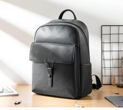 Cool Black Mens Leather School Backpacks Travel Backpacks 15-inch Laptop Backpack for men