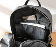 Cool Black Mens Leather School Backpacks Travel Backpacks 15-inch Laptop Backpack for men