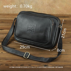 Black Fashion Leather Mens 10 inches Small Courier Bag Black Postman Bags Side Bag Messenger Bag For Men