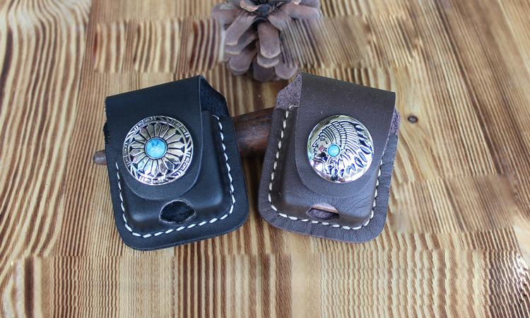 Handmade Mens Black Leather Classic Zippo Lighter Cases Tan Zippo Lighter Holder with Belt Clip