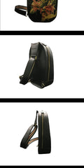 Black Handmade Tooled Leather Monkey King Sling Bag Chest Bag One Shoulder Backpack For Men