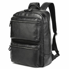 Black Leather Men's 14 inches Computer Backpack Large Travel Backpack Black Large College Backpack For Men