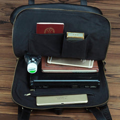 Black Leather Men's 15.6 inches Computer Backpack Travel Backpack Black Large College Backpack For Men