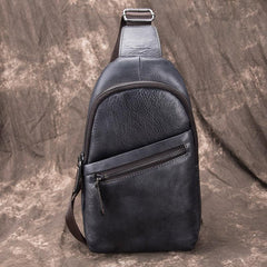 Gray Leather Men's Sling Bag 8 inches Brown Chest Bag One Shoulder Backpack For Men