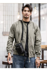 Black Leather Mens Mini Messenger Bag Belt Pouch Tan Side Bag Phone Bag Belt Bag For Men