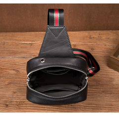Cool Black Leather Mens Sling Bags Crossbody Pack Black Chest Bags One Shoulder Backpack for men