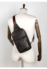 Cool Black Leather Mens Sling Bags Crossbody Pack Black Chest Bags One Shoulder Backpack for men