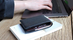 Black Leather Mens Bifold Small Wallet Front Pocket Wallet Slim Small Wallet for Men