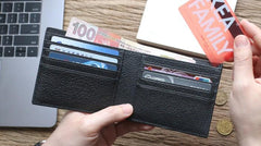 Black Leather Mens Bifold Small Wallet Front Pocket Wallet Slim Small Wallet for Men