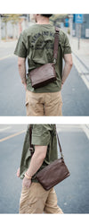 Brown Leather Mens Casual Small Courier Bags Messenger Bag Black Postman Bag For Men