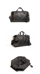 Black Leather Mens Casual Large Travel Bag Shoulder Weekender Bag Duffle Bag For Men