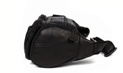 Black Leather Mens Cool Barrel Fanny Pack Hip Pack Bum Bag for men