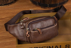 Black Leather Mens Fanny Pack Dark Brown Waist Bag Hip Pack Belt Bag Bumbag for Men