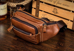 Black Leather Mens Fanny Pack Dark Brown Waist Bag Hip Pack Belt Bag Bumbag for Men