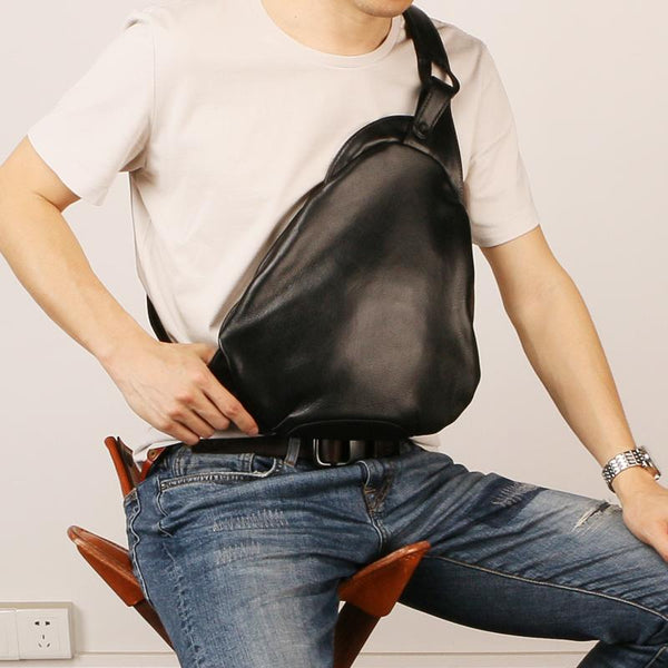 Black Leather Mens Sling Bag Sling Shoulder Bag Sling Backpack for men