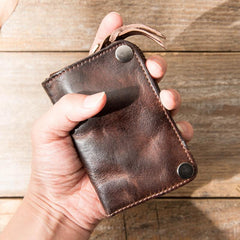 Black Leather Mens Small Car Key Wallet Dark Brown Key Holder Coin Purse Card Holder For Men
