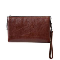 Black Leather Mens Brown Business Long Wallet Clutch Bag Wristlet Wallet For Men