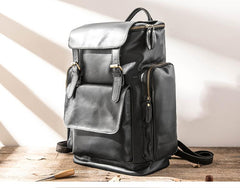 Black Mens Leather College Backpacks Travel Backpacks Black 15 inches Computer Backpack for men