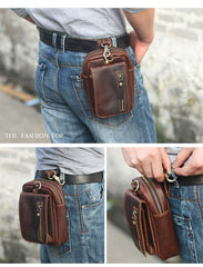 Black Vintage Leather Mens Belt Pouch Belt Bag Hip Pouch Waist Bags Dark Brown For Men