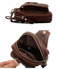 Black Vintage Leather Mens Belt Pouch Belt Bag Hip Pouch Waist Bags Dark Brown For Men