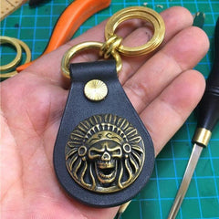 Black Biker Leather Brass Keyring Moto KeyChain Dragon Leather Keyring Moto Cross Key Holders Key Chain Key Ring for Men