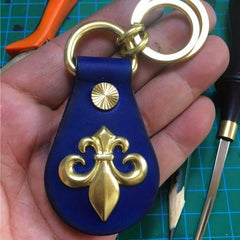 Blue Biker Leather Brass Keyring Moto KeyChain Fleur De Lys Leather Keyring Moto Cross Key Holders Key Chain Key Ring for Men