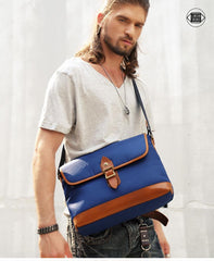 Blue Nylon Leather Mens Casual Side Bag Small Messenger Bags Casual Courier Bags for Men
