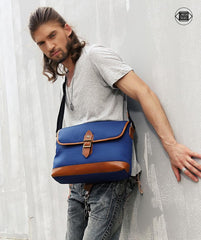 Blue Nylon Leather Mens Casual Side Bag Small Messenger Bags Casual Courier Bags for Men
