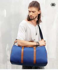 Blue Nylon Leather Mens Travel Bag Weekender Bag Sports Shoulder Bag Large Travel Bag for Men