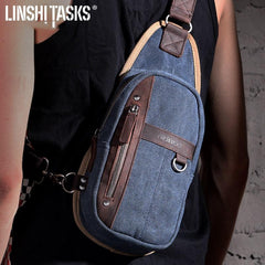 Blue Canvas Sling Backpack Men's Sling Bag Khaki Chest Bag Canvas One shoulder Backpack For Men